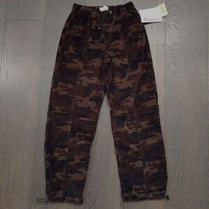 No Boundaries Pants Women XS Camo Corduroy Baggy Wide Leg Parachute Army Y2K